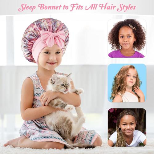 2 PCS Kids Bonnets for Girls, Silk Bonnet for Kids, Satin Bonnet for Sleeping, Baby Toddler Tie Bonnet Sleep Cap