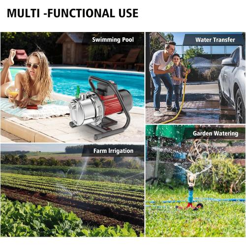 1.6HP Shallow Well Pump, 1300GPH Shallow, Portable water, for Garden Farm Irrigation Lawn, Sprinkler System, transfer pump Remove Standing Water, Landscape Fountain.