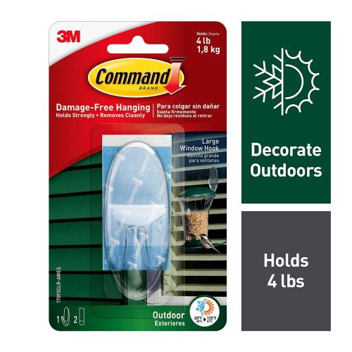 4 packs, Command Outdoor Large Window Hook, Clear, 1-Hook, 2-Strips, Decorate Damage-Free