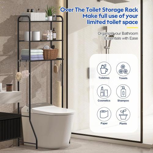 samstar 3 Tier Over The Toilet Storage Rack, Bathroom Organizer Shelves Cabinet Above Toilet, Freestanding Shelf Space Saver, Black