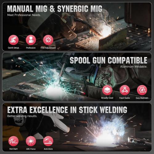 YESWELDER Multifunctional Welders Combo&Plasma Cutter, 6-In-1 MIG/Flux Core MIG/CUT/TIG/Stick/Spool Gun Compatible, 200A MIG/TIG/Stick & 50A CUT, 110V/220V MCT-520