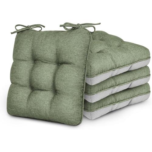 Love's cabin Memory Foam Chair Cushions Set of 4, 15.5x15.5x3.5 Indoor & Outdoor Seat Pads for Dining, Kitchen, Office, Patio Chairs - Green