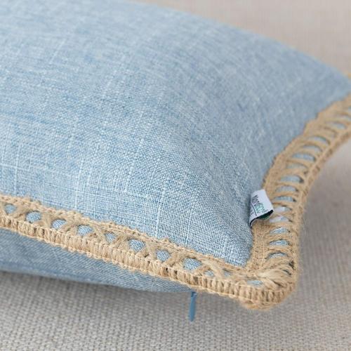 NordECO HOME Set of 2 Farmhouse Throw Pillow Covers - Burlap Linen Trimmed Tailored Edges Decorative Cushion Covers for Bed Home Decoration, 12 x 20, Blue