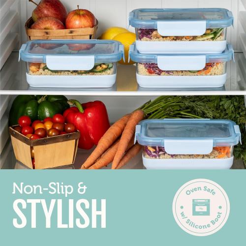 Ello Duraglass Refresh 3.4 Cup Meal Prep Sets 10Pc, 5 Pack Set- Glass Food Storage Container with Silicone Boot and Airtight BPA-Free Plastic Lids, Dishwasher, Microwave and Freezer Safe, Melon MISSING ONE