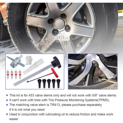 Quick Change Tire Valve Tool Kit,Tire Valve Stem Core Quickly Replacement Tool Kit,Perfect Tool for Replacing Leaky Valves in Cars,ATVs,Trucks,Motorcycles, etc.with 5 TR413 Valve,4-Way Valve Tool