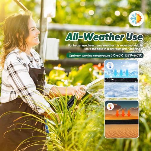 Garden Hose 50ft, Non-Expanding, Lightweight, Leak-Proof Metal interface, No-Knots, Portable, Wear-Resistant, Sturdy, Flexible, 3/4GHT, Water Hose for Yard, Garden