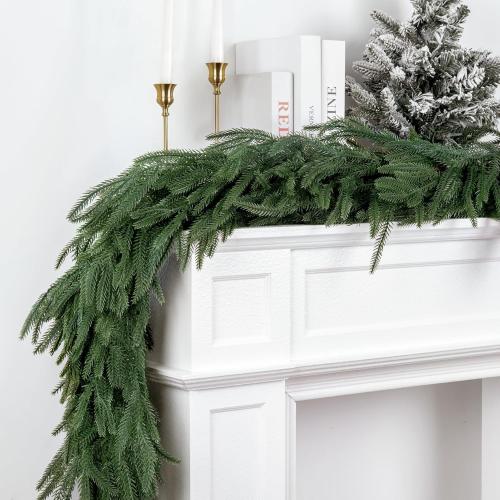 2Pcs 6 FT Artificial Christmas Norfolk Pine Garlands, Real Touch Christmas Garland, Greenery Garland for Mantle, Table, Fireplace, Wall, Stairs Winter Holiday Indoor Outdoor Xmas Decor