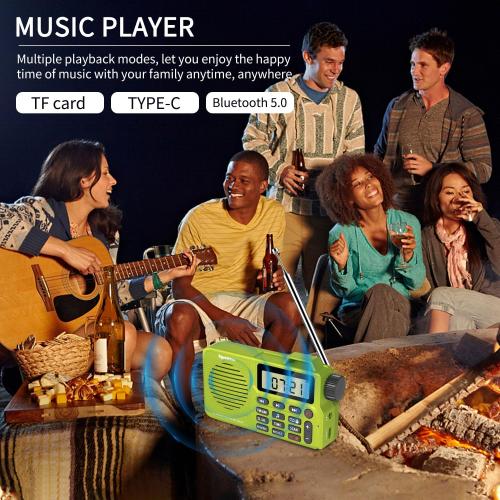 (Yellow Green) Portable AM/FM Radio, Digital Radio Recorder, Bluetooth 5.0 Speaker, Alarm & Sleep Function, 12/24H Time Display