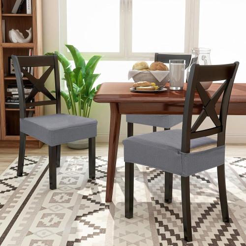 Smiry Waterproof Seat Covers for Dining Room Chairs Set of 4, Stretch Jacquard Removable Washable Chair Seat Slipcovers Protector, No Rear Covers, Grey