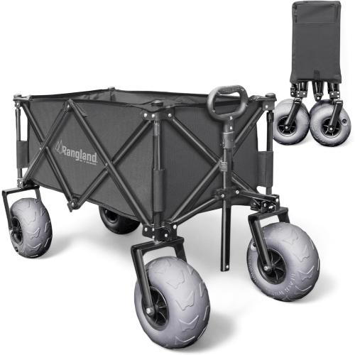 Color Black Beach Wagon with Big Wheels for Sand - All Terrain Steel Frame Utility Cart with 9 Pneumatic Tires, Collapsible Folding Design (Sand Warrior RX800 Black)