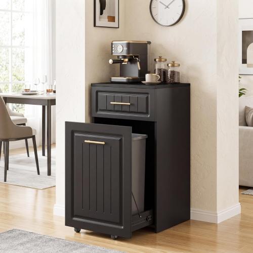 ZIFTY Pull Out Trash Can Cabinet for 13 Gallon Bin, Freestanding Kitchen Trash Bin Cabinet with Hideaway Drawer, Pet Proof Hidden Garbage Recycling Cabinet for Kitchen, Laundry, Living Room, Black
