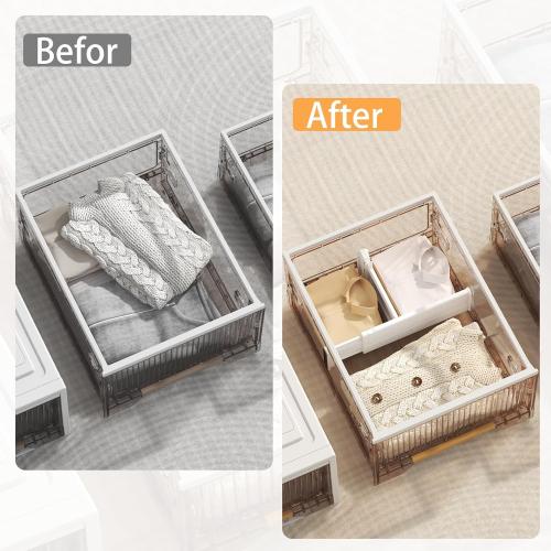 REBECAT 5 Pack Drawer Dividers for Clothes Adjustable Drawer Dividers 4 High Expandable from 15-21 for Dresser Baby Clothes Bathroom,Bedroom Kitchen and Office Storage，White
