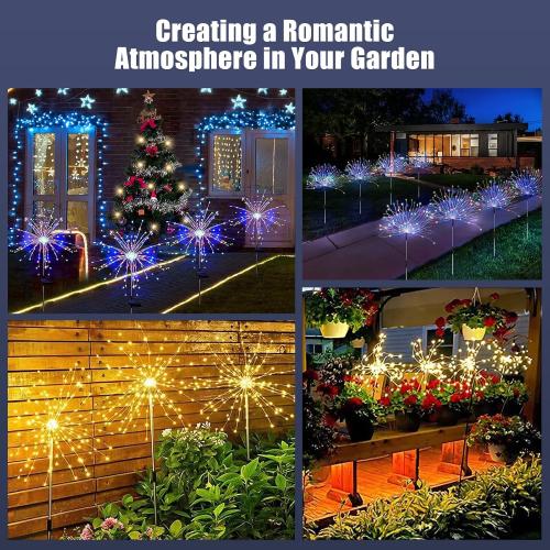 Outdoor Solar Garden Lights, 120 LEDs 8 Lighting Modes 6 Packs Waterproof Solar Fireworks Light Sparklers for Patio Walkway Yard Courtyards Pathway Christmas Party Decorations