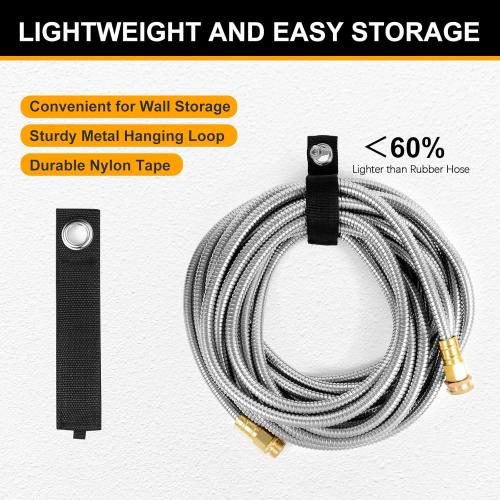 Metal Garden Hose 50 ft with 10 Function Sprayer Nozzle, Lightweight Stainless Steel Water Hose with 3/4 Solid Fittings, Flexible Kink Free Leak Proof for Yard, Patio, Outdoor & Car washing