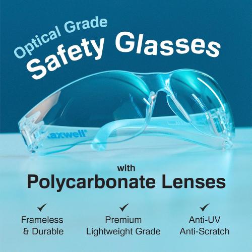 Raxwell Clear Safety Glasses, ANSI Z87.1 Certified Protective Eyewear,Wraparound Anti-Scratch Polycarbonate Lense
