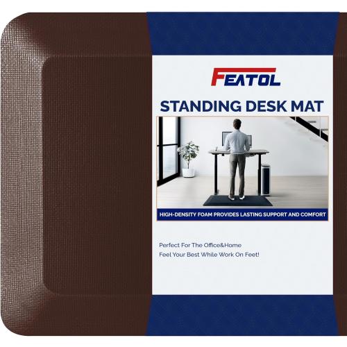 FEATOL Anti Fatigue Mat Floor Mat, Extra Thick Standing Office Desk Mat Memory Foam Cushioned Anti Fatigue Ergonomic Kitchen Mats Comfort Standing Pad NOT PVC 9/10 Inch Thick (20 x 39, Brown)