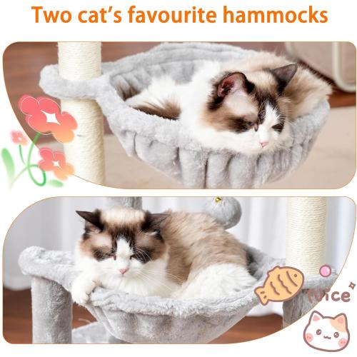 Heybly Cat Tree, 39.4 Inches Tower Condo with Scratching Post, Cat Tower for Indoor Cats, Fully Wrapped Sisal Pole, Soft Platform, 2 Baskets and Dangling Toy, Light Gray HCT006SW