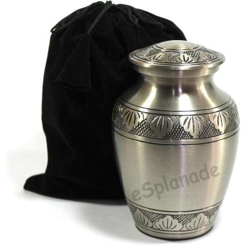 eSplanade Brass Cremation Urn Memorial Jar Pot Container | Medium Size Urn for Funeral Ashes Burial | Engraved Metal Urn | Pewter - 6 Inches