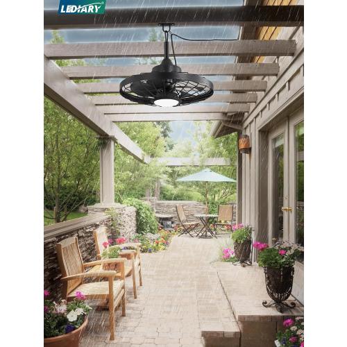 LEDIARY 20 Outdoor Ceiling Fan with Lights,IP65 Waterproof Gazebo Hanging Fan with Remote Control Smart App, Plug in Caged Ceiling Fan with 3CCT 6-Speeds for Patio Porch Pergola(Black)