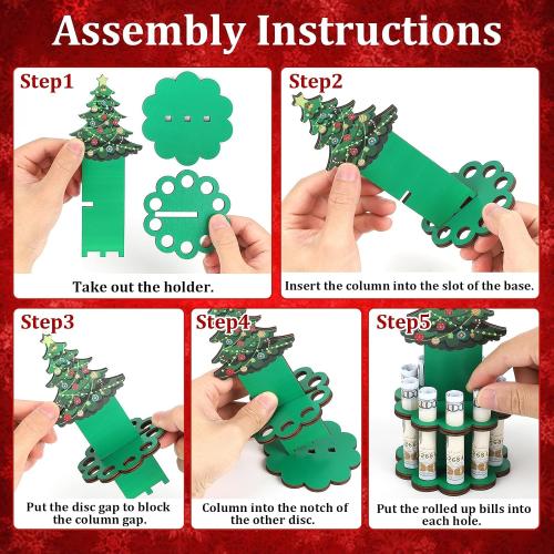 3 Pcs Christmas Money Holder, Wooden Money Holders, Christmas Ornament Money Holder with 10 Holes Cake for Table Decor Personalized Money Cash Gift Can be Written On The Back