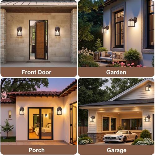 GRUENLICH Outdoor Wall Light Fixture, Clear Glass, Bronze, 2 Pack | Exterior Porch Light Wall Sconce Lantern for House, Patio, Garage, Anti-rust Metal, E26 Socket 60W Max