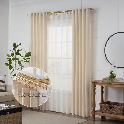 MODE Cambria Designer Series - Premium 3 foot Custom Double Curtain Rod - 1-1/8 inch Large Diameter - Non-Adjustable for a Seamless Look - Premium Designer Brackets and End Caps - Brushed Gold Finish