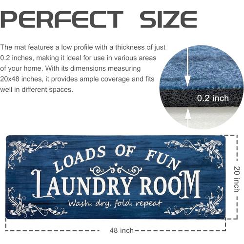 Laundry Room Rug Runner 20x48 Non Slip Waterproof Laundry Mats for Laundry Room Decor Washable Floor Farmhouse Laundry Rug for Mudroom, Washroom, Bathroom, Navy Blue