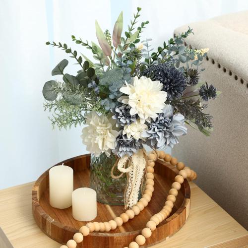 White and blue CEWOR Fake Flowers in Vase, Artificial Flowers Arrangement in Vase, Fake Floral Table Centerpieces Decor for Kitchen Farmhouse Coffee Table Living Room Bathroom Plant Decor