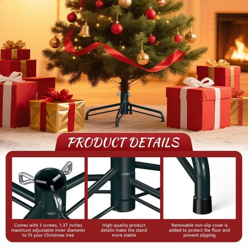 Christmas Tree Stand, Christmas Tree Stand for Artificial Tree, Christmas Tree Base for 4-6 Feet Artificial Trees, Metal Xmas Tree Holder Fits 0.5-1.37 Inch Tree Pole, DarkGreen