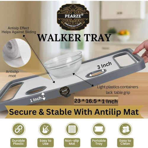 Walker Tray for Folding Walker with Cup Holders, Non-Slip Mat & Bag - Adjustable Universal Plastic Food Table for Seniors - Detachable Guardian Accessories - Removable Walker Trays for rolling walker