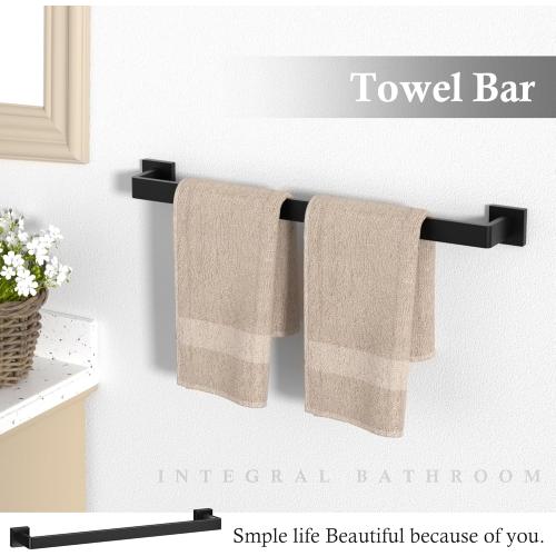 10-Pieces Matte Black Bathroom Accessories Set, 23.6 Inch Bath Towel Bar Set, SUS 304 Stainless Steel Bathroom Hardware Set, Towel Racks for Bathroom Wall Mounted.