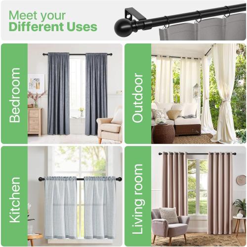 2 Pack 28-48 inch Black Metal Wall Mounted Curtain Rod Set with Brackets, 5/8 Adjustable Small Curtain Rods for Bedroom, Kitchen, Living Room, Grommet Curtains