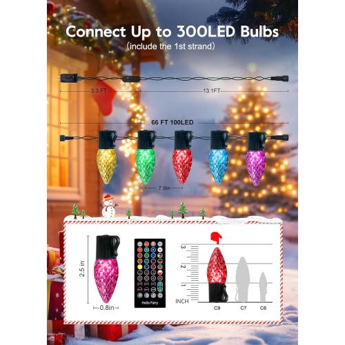 Brightown Smart C9 Christmas Lights Outdoor, 100 LED Christmas Color Changing Fairy Lights App Control, Music Sync, RGB, Shatterproof Connectable C9 String Lights for Tree House Indoor Xmas Decor