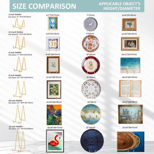 Large Plate Holder Display Stand - 10 inch Tall Plate Stands for Display - Metal Picture Frame Stand - Big Tabletop Easel Stand for Decorative Plates | Platter | Book | Plaque | Tile - 2 Pack - Gold