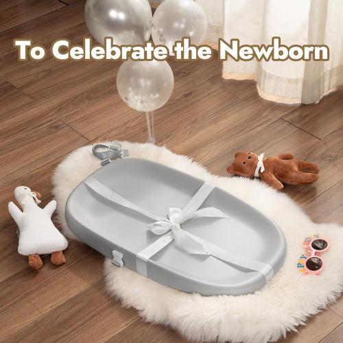 Papablic Baby Changing Pad – Soft & Wipeable Diaper Changing Table Mat for Dresser Bed Sofa, Built-in Safety Belt, Non-Slip, Waterproof, Easy to Clean – Gray, Ideal Gift for New Parents