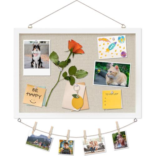 DAHAPYBOO Cork Board with Linen White,Bulletin Board 17x12