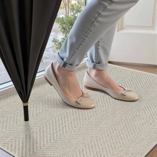 Ultra Thin Indoor Door Mat 24x36, Washable Door Mat Indoor Entrance, Non Slip Rubber Backing Doormat Low-Profile Inside Entryway Mat, Unique Herringbone Design Entry Mat, Khaki (FOLD)