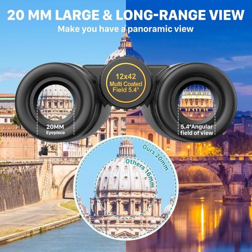 Kylietech 12x42 Binoculars BAK4 FMC Lens Waterproof Fogproof Phone Adapter