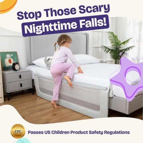 ComfyBumpy 1-Pack Bed Rail for Toddlers 55.5 L x 19.5 H | Toddler Bed Rails for Twin, Full, Queen & King Mattress Size | Swing Down Rail Guard | Mattress Side Rail for Kids | Gray