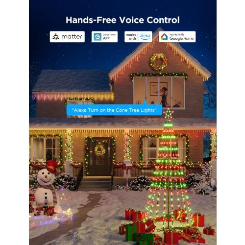Govee Christmas Cone Tree Lights, 7.5ft 370 LEDs RGBIC Christmas Tree Lights with Smart App Control, IP67 Waterproof Outdoor String Lights for Christmas Decorations, 82  Scene Modes, Music Sync