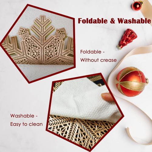 Snowflake Placemats Set of 6,Rouhuhura 15 inch Christmas Placemats Decorations Snowflake Tablemats Hollow Out Design Round Vinyl Place Mats Dining Table Setting Kitchen Table Mats for Christmas(Gold)