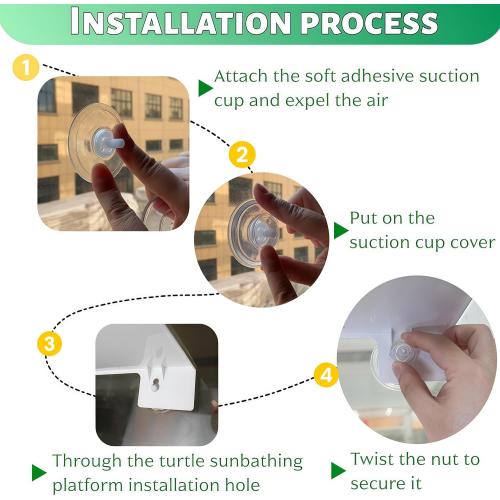 Turtle Basking Platform with Feeding Area,Turtle Basking Platform Large-with Two Strong Vacuum Suction Cups and Support Base,Suitable for Deep-Water and Semi-Aquatic Turtles (Black, Large)