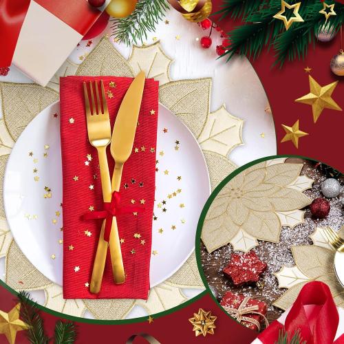 Christmas Placemats Set of 6 Christmas Decorations Indoor Round Placemats for Winter Holiday Party Kitchen Dinning Decorations