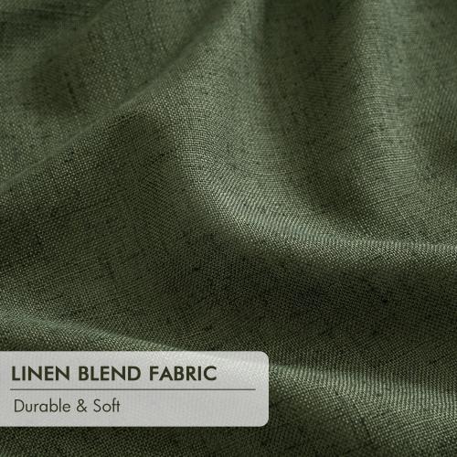 MIULEE Olive Green Pinch Pleated 100% Blackout Linen Curtains 96 Inch Length 2 Panels Set, Black Out Memory Trained Pleat Curtains Light Blocking Room Darkening Drapes for Bedroom Living Room Window