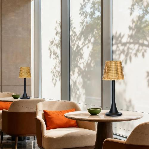 Mr. White Outdoor Waterproof Cordless Rechargeable Portable Touch Battery Operated Powered Table Lamp for Restaurant Kitchen Patio Dinner Dining (Black)