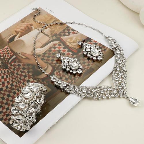 IRONBOX Crystal Wedding Bridal Jewelry Set for Women Prom Sliver Rhinestone Teardrop Necklace Earrings Bracelet Wedding Bridesmaid Gifts Fit with Wedding Dress