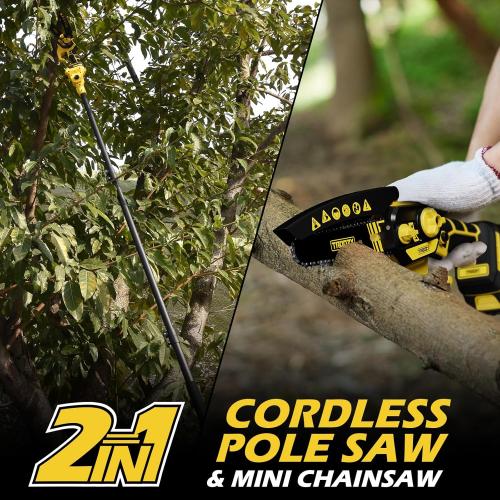 Cordless Pole Saw & Mini Chainsaw 2-in-1, 6-inch Brushless Electric Tree Trimmer,Tree Cutter for Outdoors Pruning & Wood Cutting, Battery Included