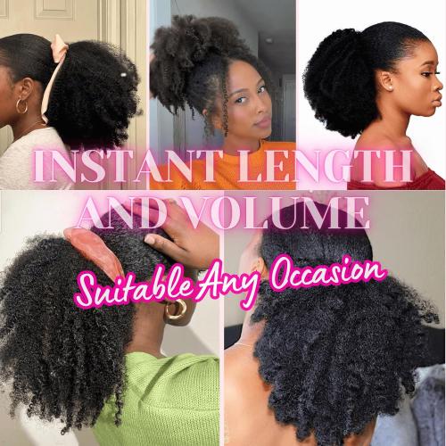Short Marley Hair Drawstring Ponytail Black 4C Afro Puff Bun Braiding Ponytail Hair with Clips Synthetic Afro Kinky Curl Pony Tail Hairpiece for Black Women - Natural Black 12