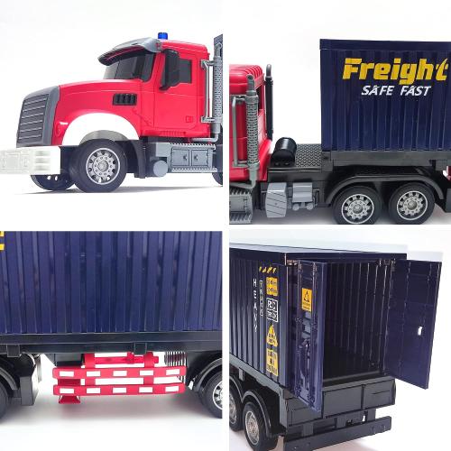 RC Semi Truck with Trailer - 22.5 Inch Semi Truck Toy for Kids, Carrier Van Transport Vehicle with 2 Rechargeable Batteries, 1:24 Container Trucks with LED Lights & Music, Great Gift For Boys Girls