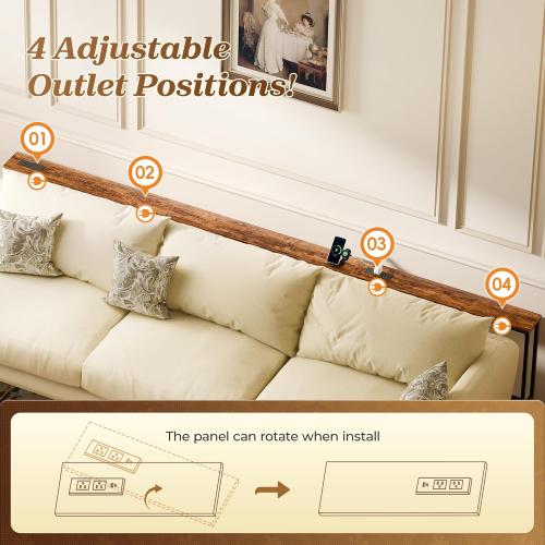 SUPERJARE 110.2 Inch Sofa Table with 2 Power Outlets and USB-C Port, 5.9 Inch Narrow Console Table with Storage, Extra-Long, for Entryway Hallway Couch Behind Sofa, Small Spaces, Rustic Brown